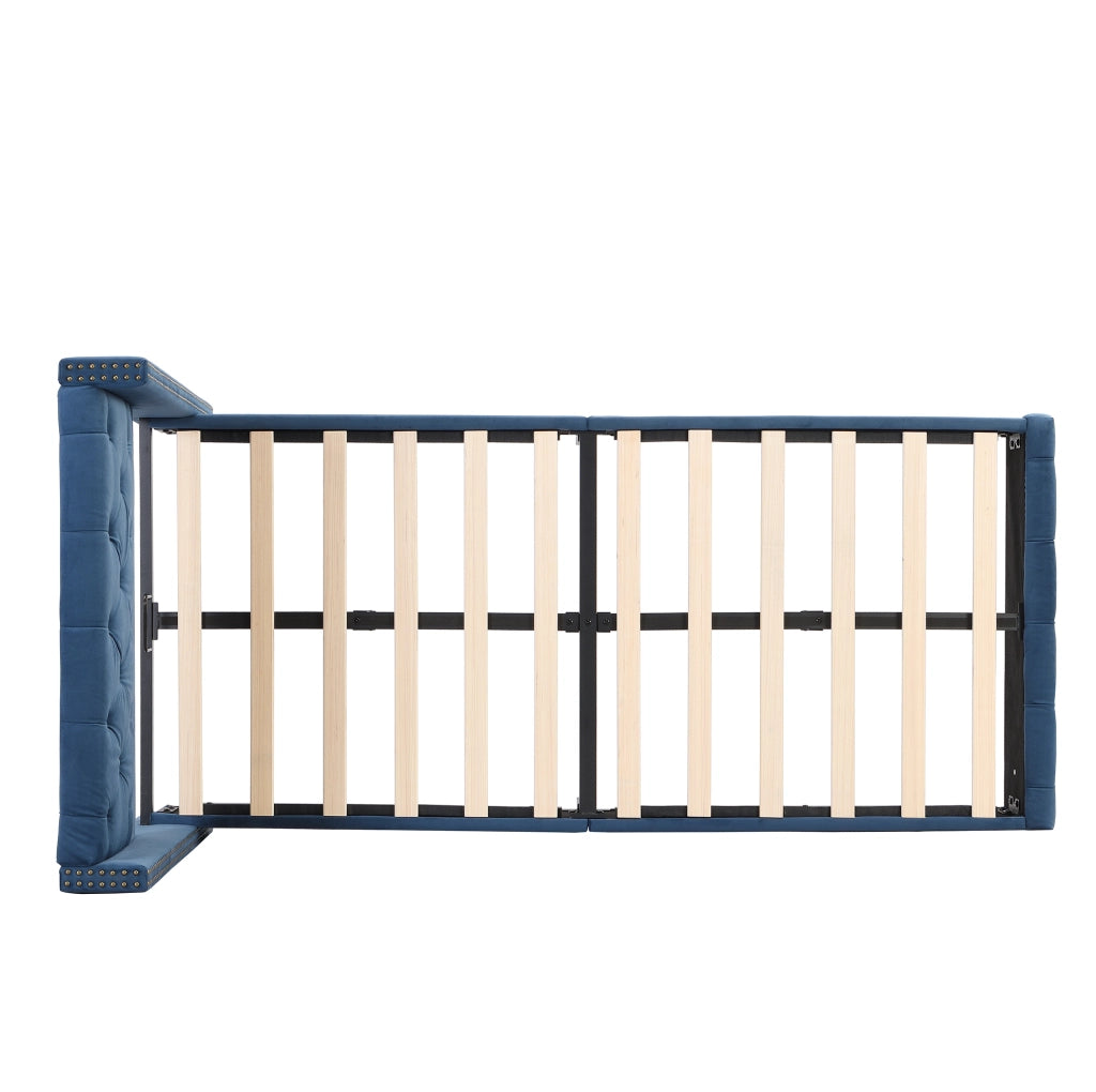 Letto imbottito blu 90 x 200 cm con rete a doghe e testiera
