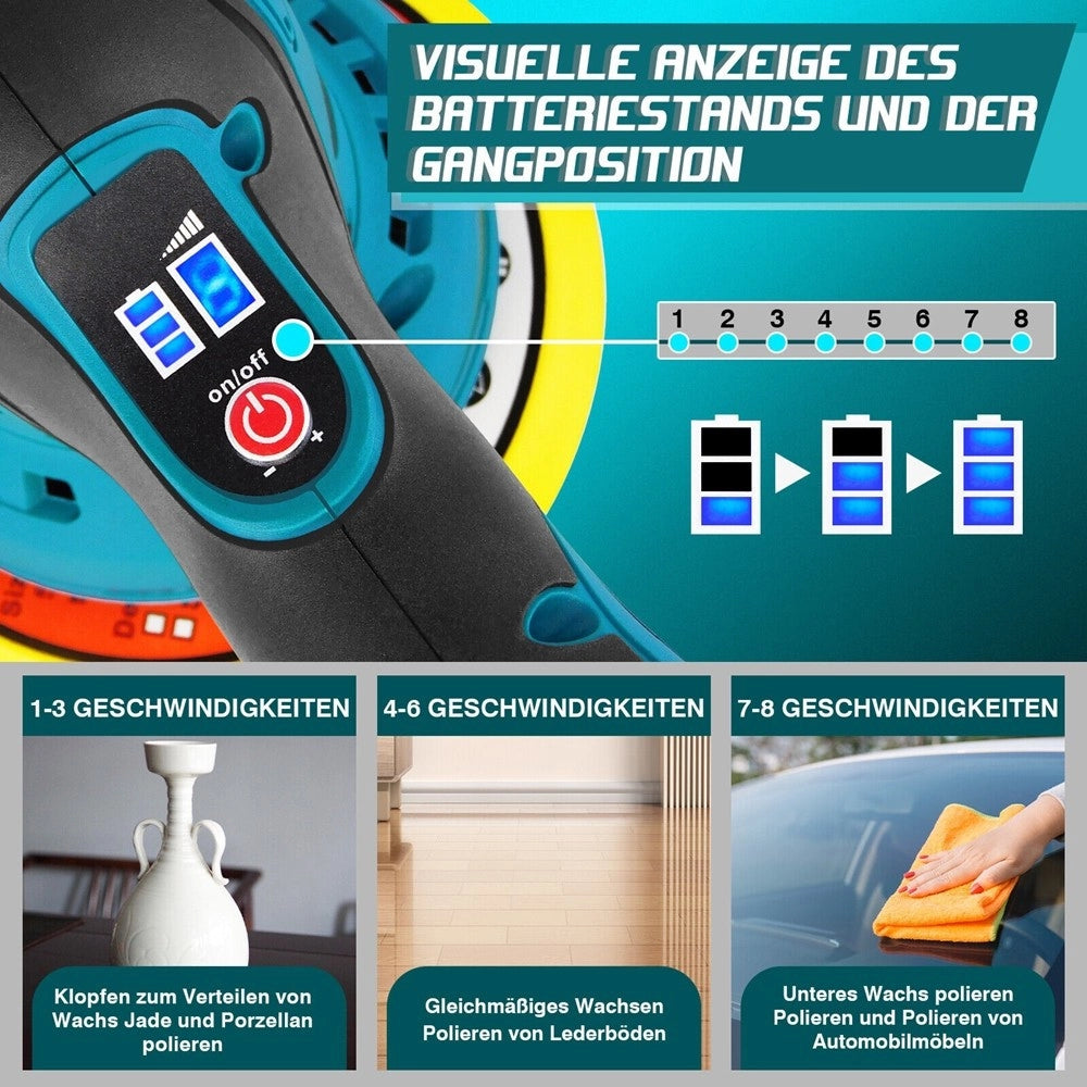 Trade Shop - Lucidatrice Rotorbitale 2 Batterie 12 V 2000 Mah 8 Velocità Levigatrice Per Auto -