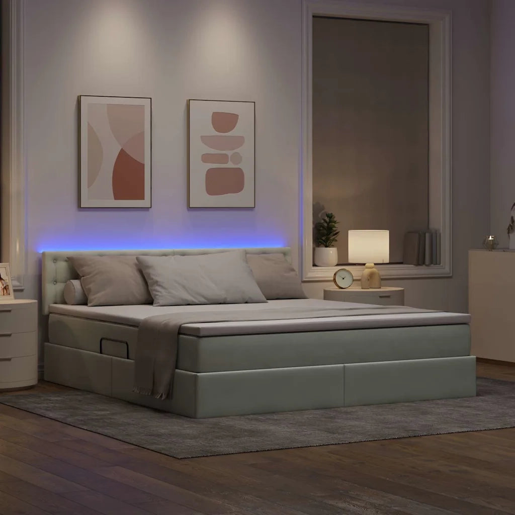 Letto con contenitore e LED Grigio chiaro 180 x 200 cm Velluto 3371529