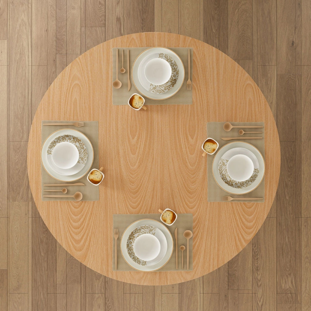 Tavolo da pranzo rotondo, diametro 110 cm, in MDF, finitura effetto rovere, con struttura metallica integrata, colore legno naturale