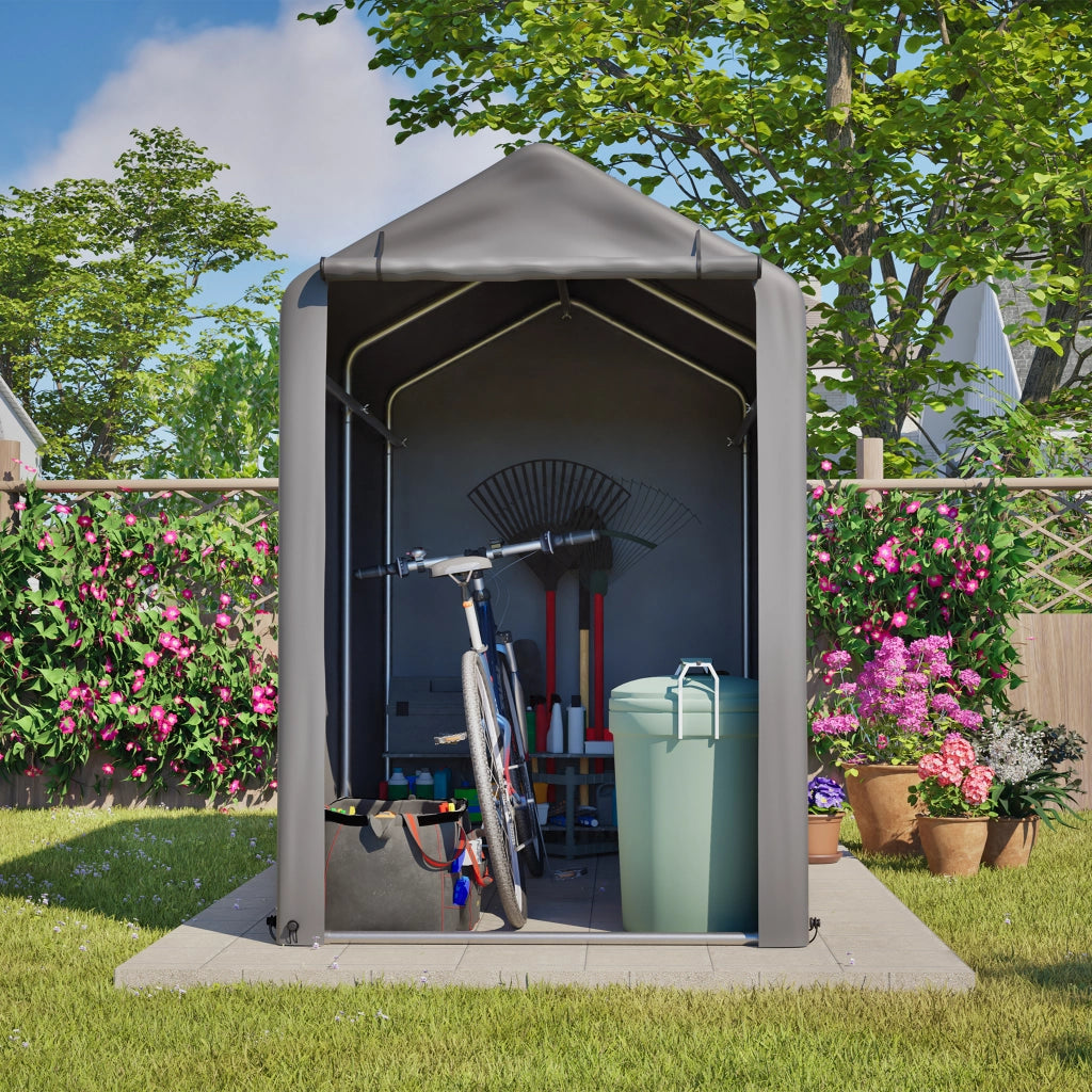 Tenda da giardino per garage per biciclette 187x100x160 cm tenda impermeabile con telaio in acciaio Tenda di deposito grigio scuro per biciclette attrezzi e accessori da giardino – Ideale per balcone terrazza e cortile