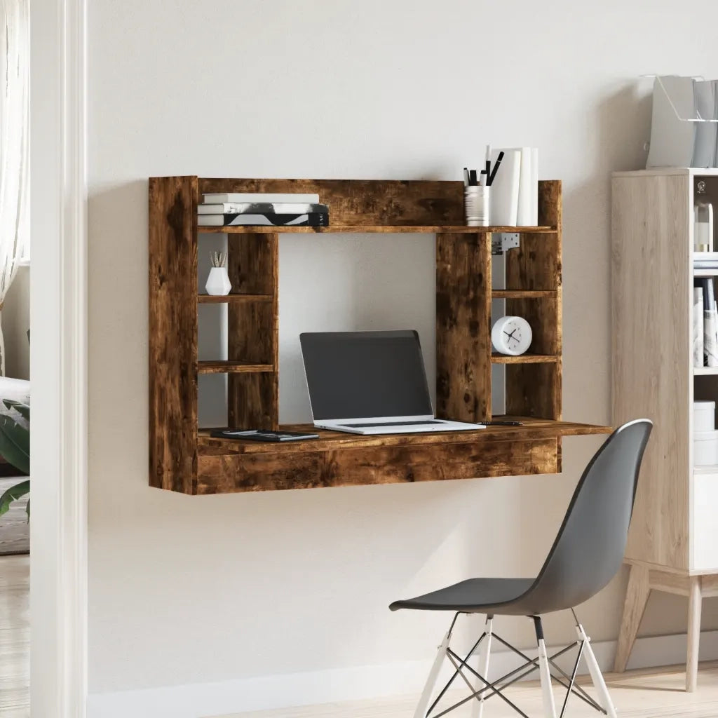 Scrivania | Tavolo da Ufficio a Parete Rovere Fumo 105x48x75cm Legno Multistrato