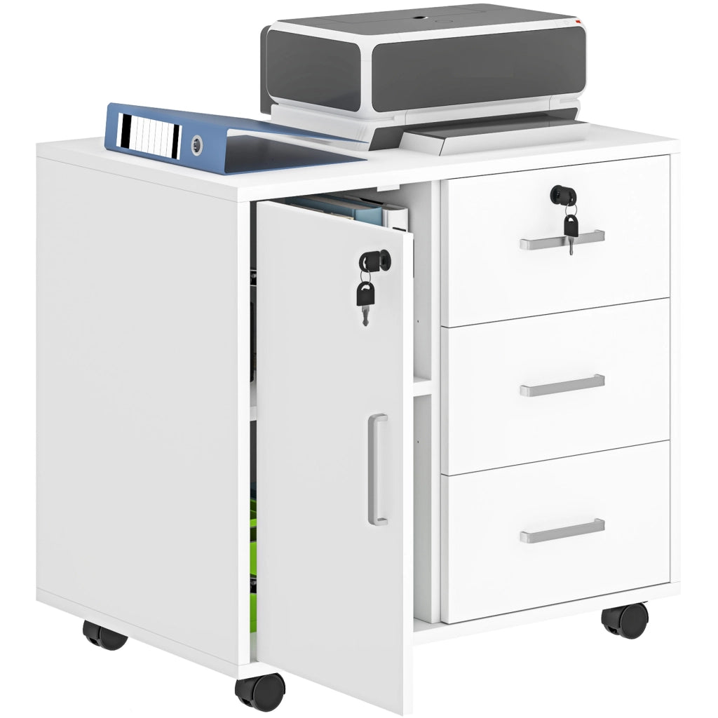 Cassettiera ufficio con 3 cassetti ¨C Xylo ¨C bianco con rotelle, 40x60x56 cm