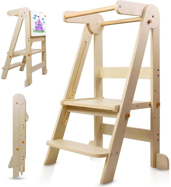 Tavolo di apprendimento in legno con progetto pieghevole e lavagne magnetiche - 3 altezze regolabili - Adatto per bambini di 1-6 anni