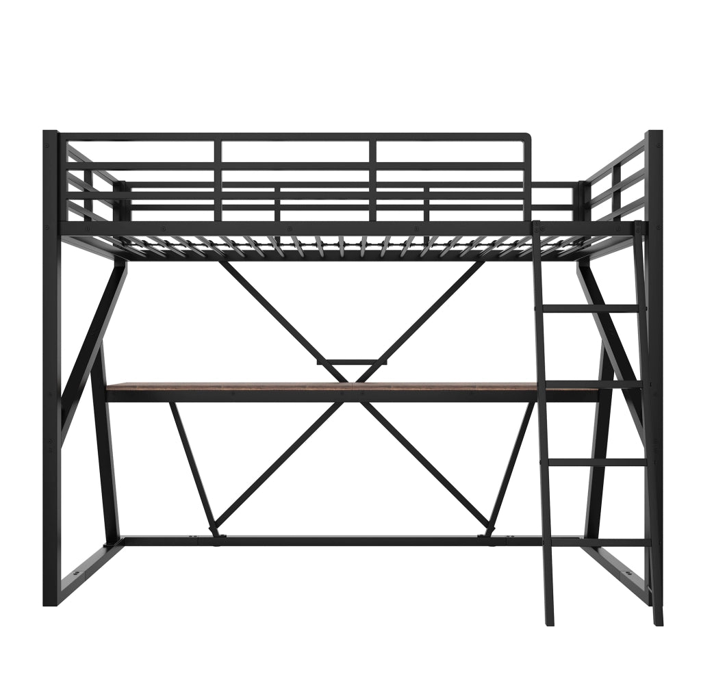 Letto a soppalco 90x200 cm con LED, scrivania e scala