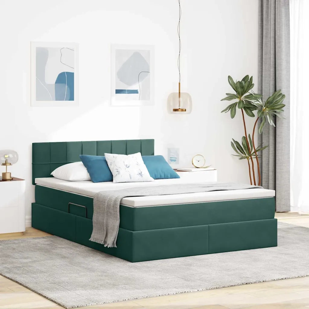 Letto con contenitore e LED Verde Scuro 140 x 200 cm Velluto 3371400
