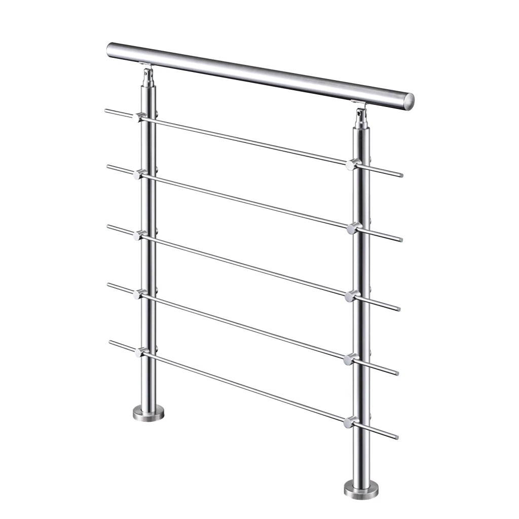 Balaustra Corrimano Ringhiera in acciaio inox spazzolato 120x106cm per interni ed esterni 5 barre trasversali