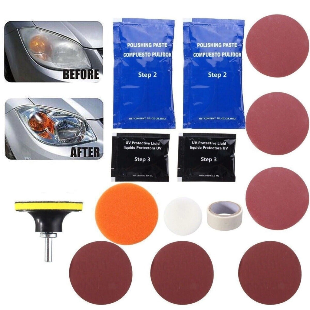 KIT 10 PEZZI FAI DA TE PULIZIA RIPARAZIONE FARI FANALI AUTO MOTO VISBELLA