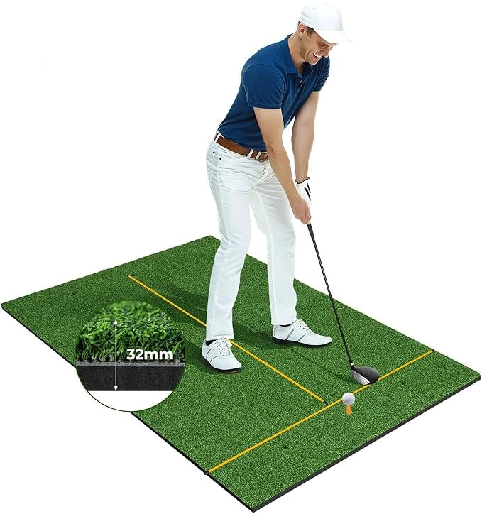 Tappeto da Allenamento Golf 3-in-1, Tappetino da Allenamento in Erba Sintetica con 2 Punte da Golf, 2 Aste di Allineamento e 3 Fori Preforati per le Punte
