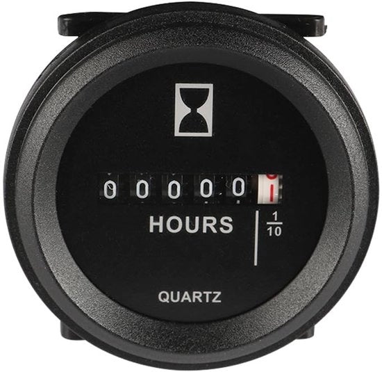 Contatore Ore Meccanico AC/DC 6-80V - Visualizzazione Ore Totali - Monitor di Manutenzione - Nero - Precisione ±0,01 - Orologio delle Ore