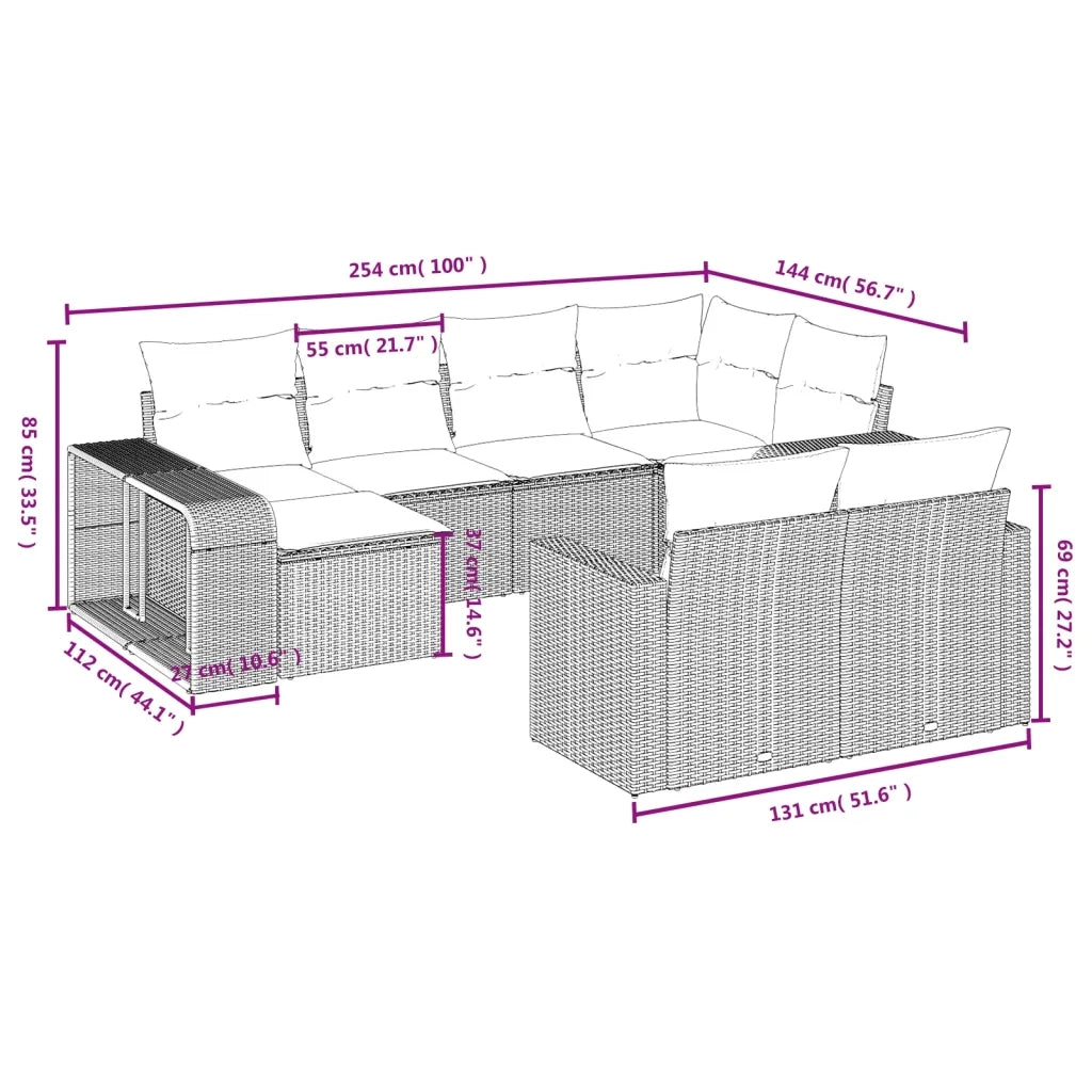 Set Divani da Giardino 10pz con Cuscini in Polyrattan Nero 3261286