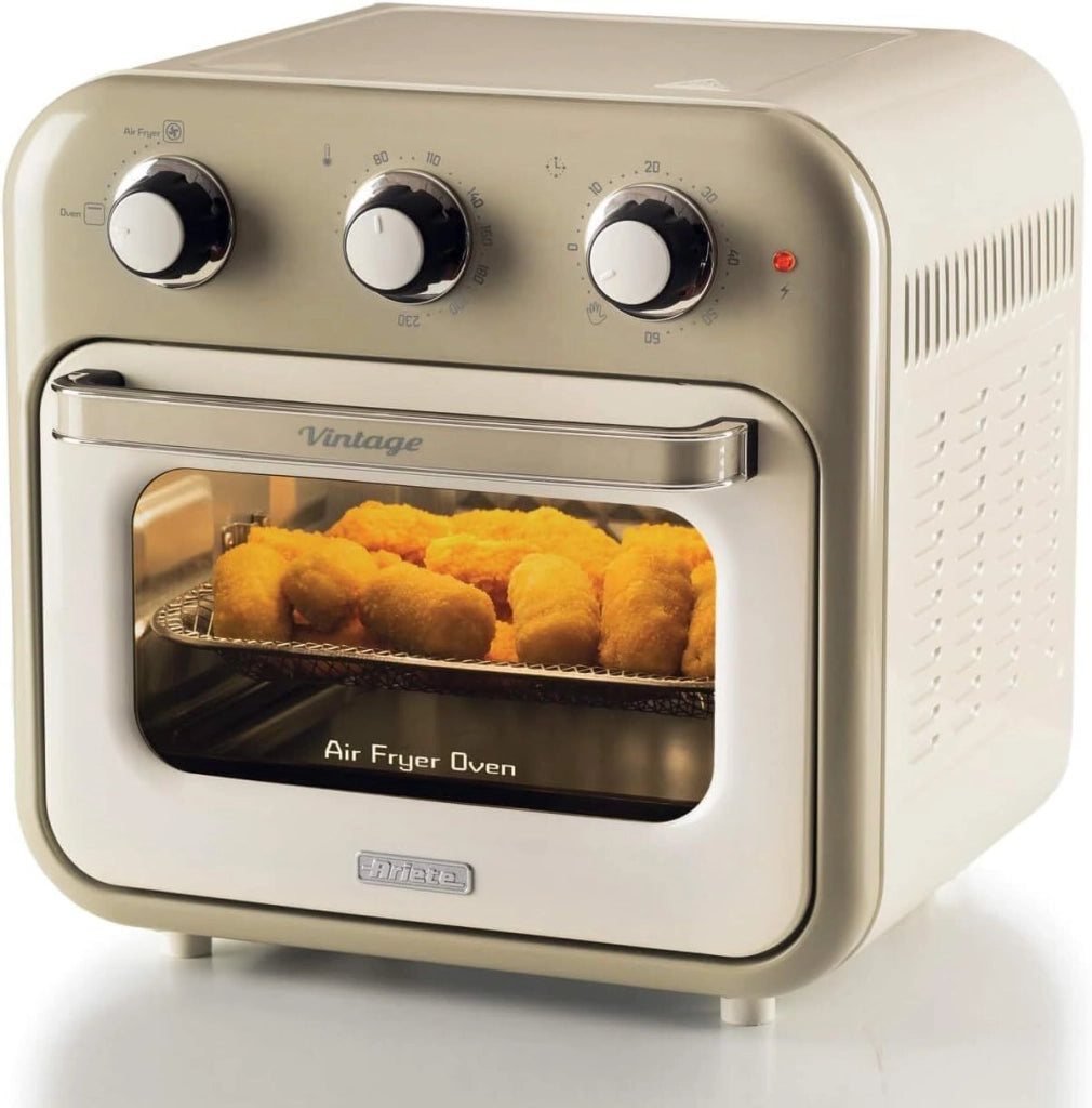 Ariete 4632 Friggitrice ad aria e forno Vintage, 1400W, 2in1, Capacità 16L, Accessori inclusi, Timer 60 minuti, Doppio vetro, Beige