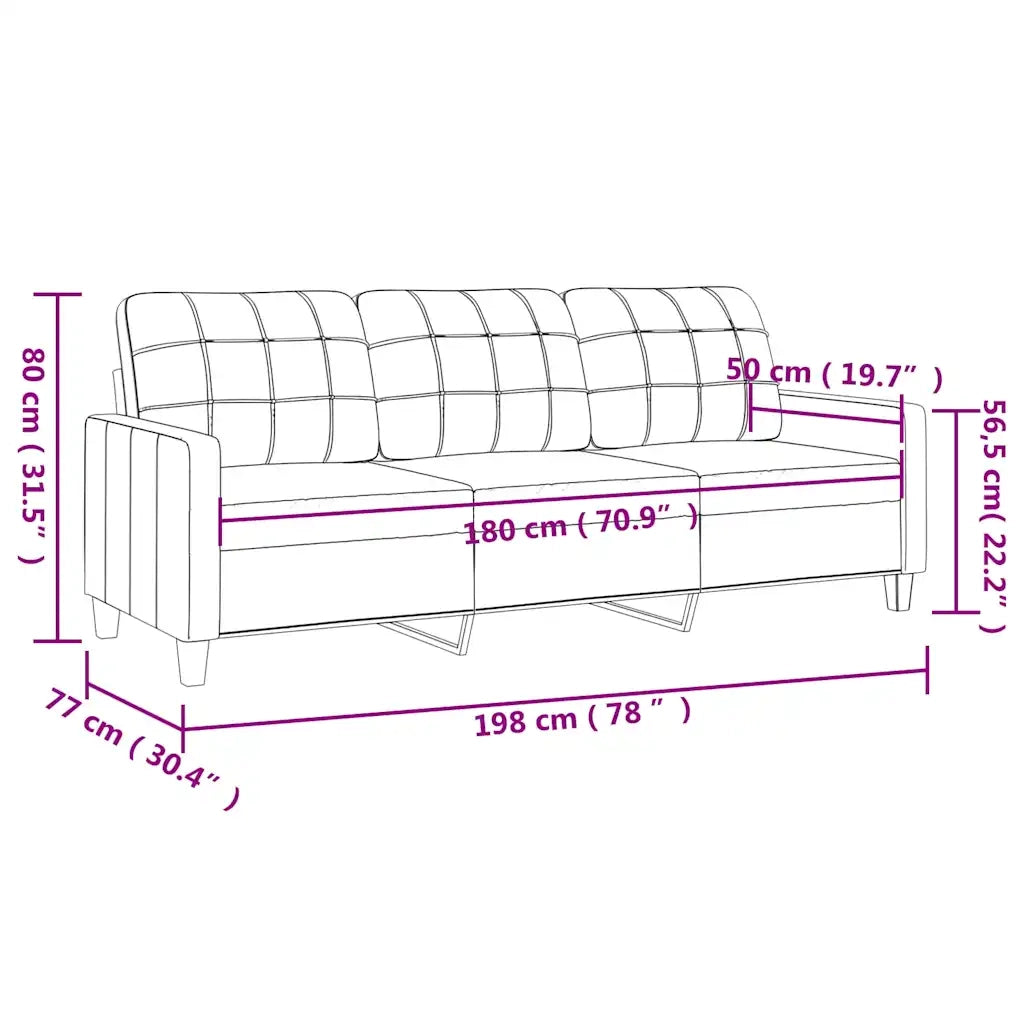 Divano a 3 Posti Nero 180 cm in Similpelle 359122