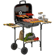 Barbecue a Carbone con Coperchio e Ruote ¨C Xylo ¨C Acciaio Nero 98x54x91 cm