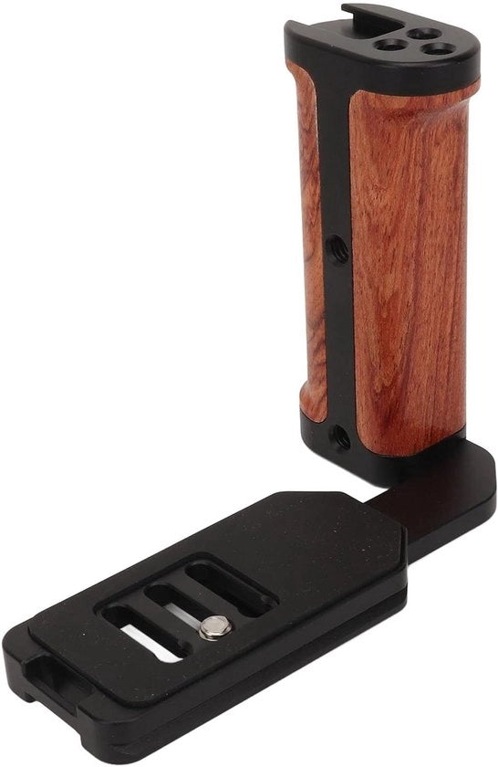 Manubrio in Legno Ergonomico con Progetto Scarpa Fredda per Fotocamera DSLR a Obiettivo Spiegente - Universale - 3 Fessure Regolabili.