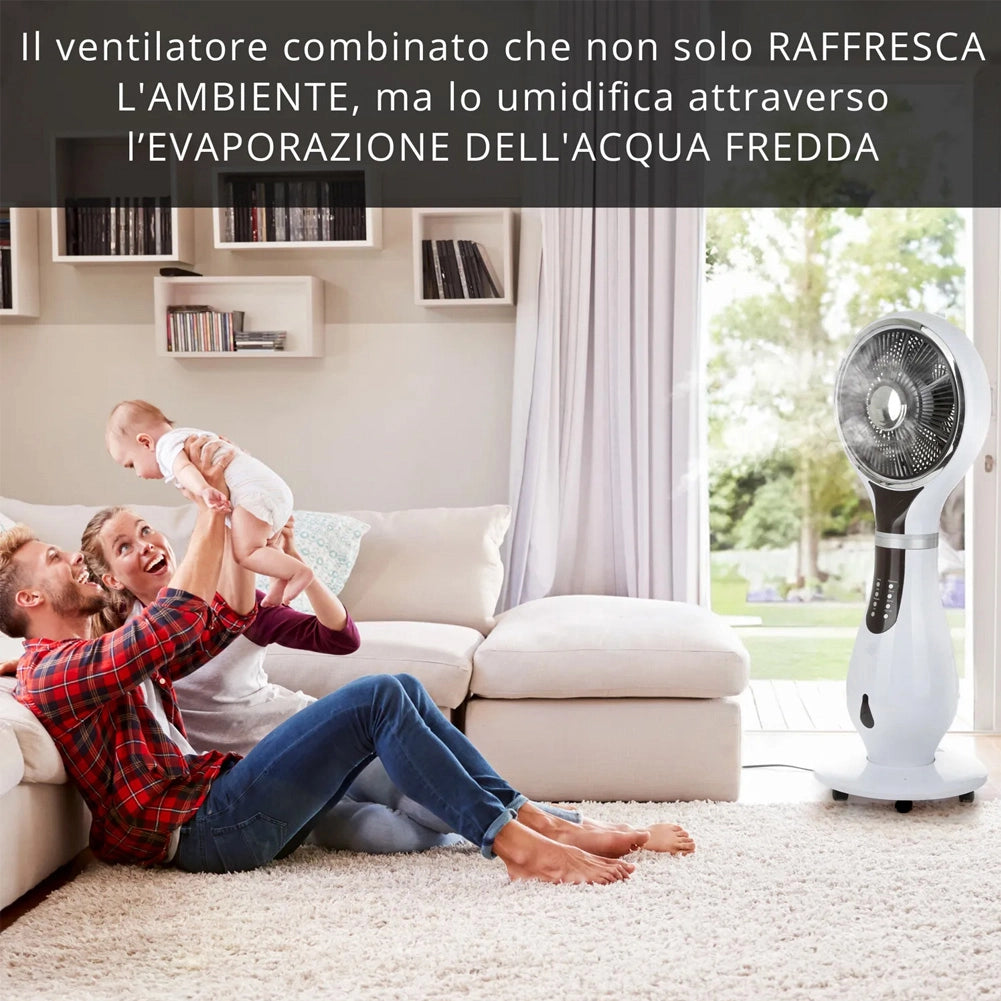 Ventilatore con Ruote Combinato Umidificatore Ioni Anti Zanzare 40x40x110cm