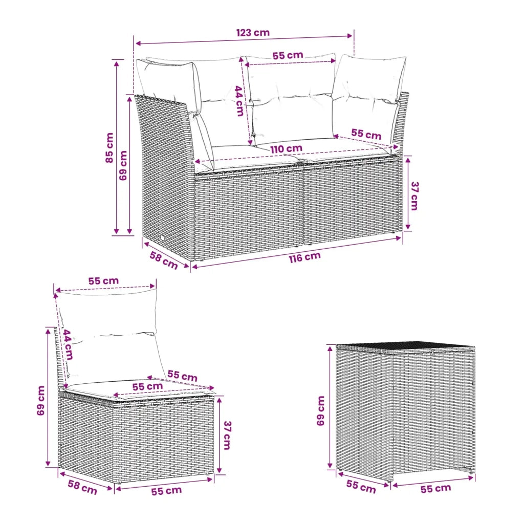 Set di divani 7 pz Marrone e Rosso Rattan sintetico e Acciaio 3448761
