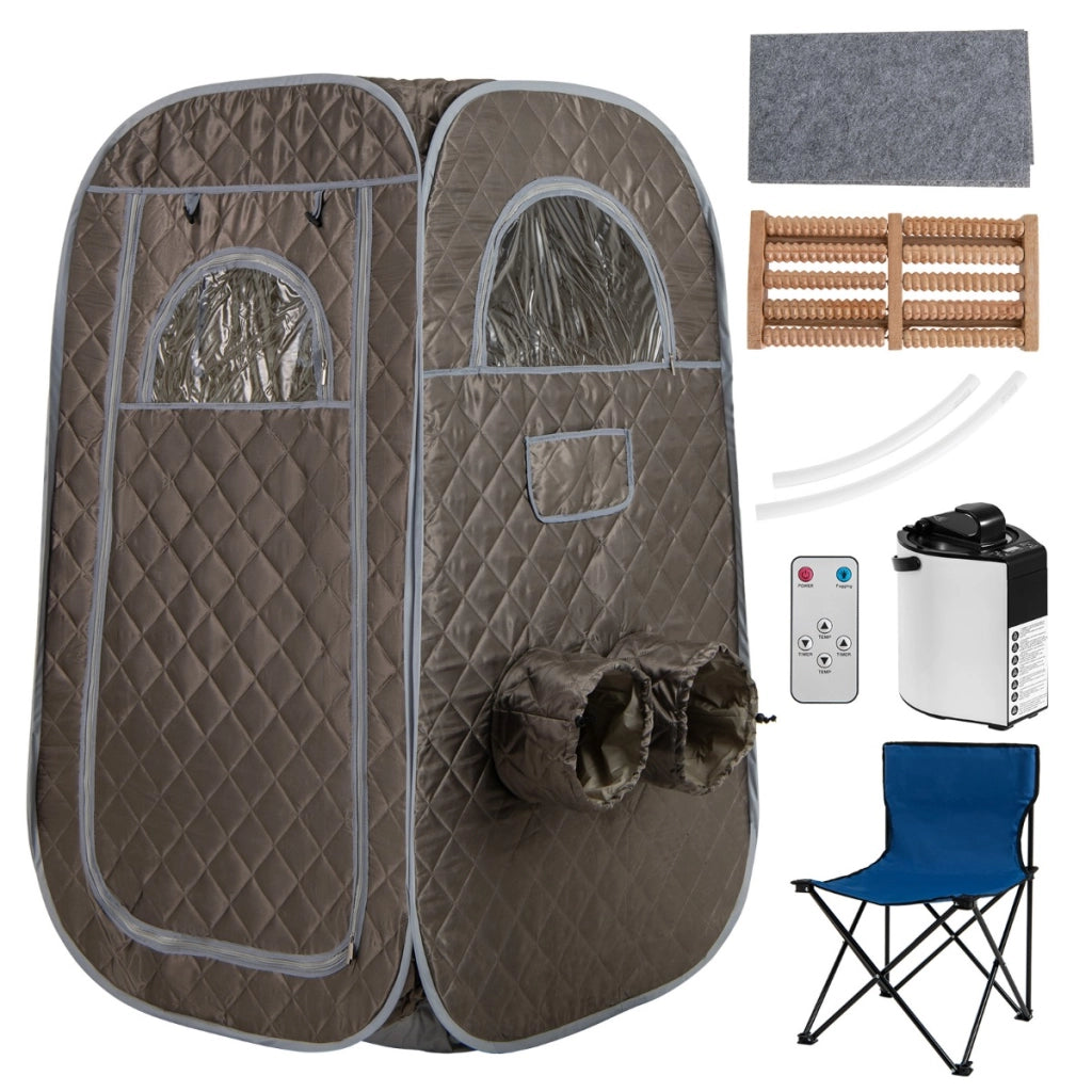 Sauna portatile con generatore di vapore da 1000W e capacit¨¤ di 3L, Tenda sauna per 1 o 2 persone con sedia Grigio-Massaggi e relax
