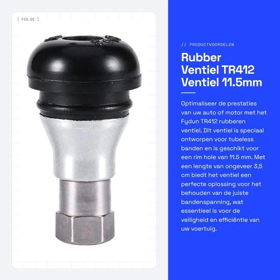 Valvola 11,5mm - Gomma - Acciaio Chromato - Adatto per Pneumatici - 1 pezzo - Stile Elegante - Ventilatore di Pneumatici