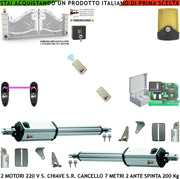 Apricancello da 7 Metri 2 Ante da 3,5 Metri 2 Motori Elettromeccanici 230 V Stelo Retrattile Autobloccante Corsa 600 mm Spinta 250 Kg Centrale di Comando Incorpora Radio Fotocellule 2 Radiocomandi