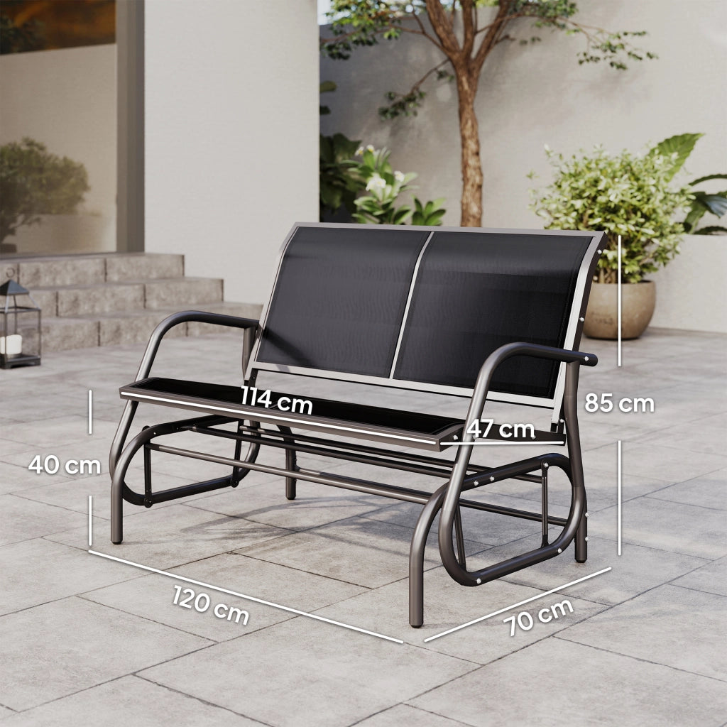Panchina Dondolo 2 Posti da Giardino ¨C Xylo ¨C Metallo Nero Tessuto a Rete 120x70x85cm