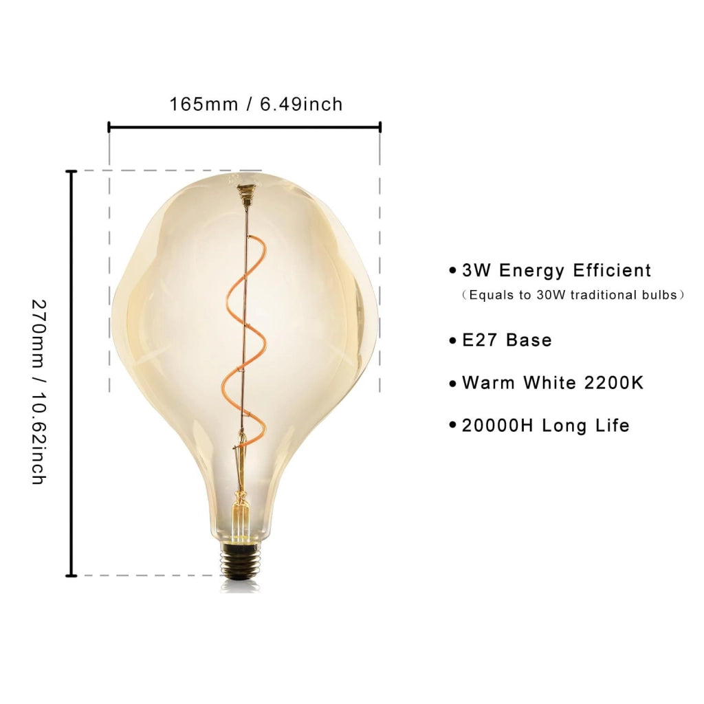 ZMH 1 lampadina LED grande E27 3W lampada a incandescenza irregolare bianco caldo 2200K non dimmerabile