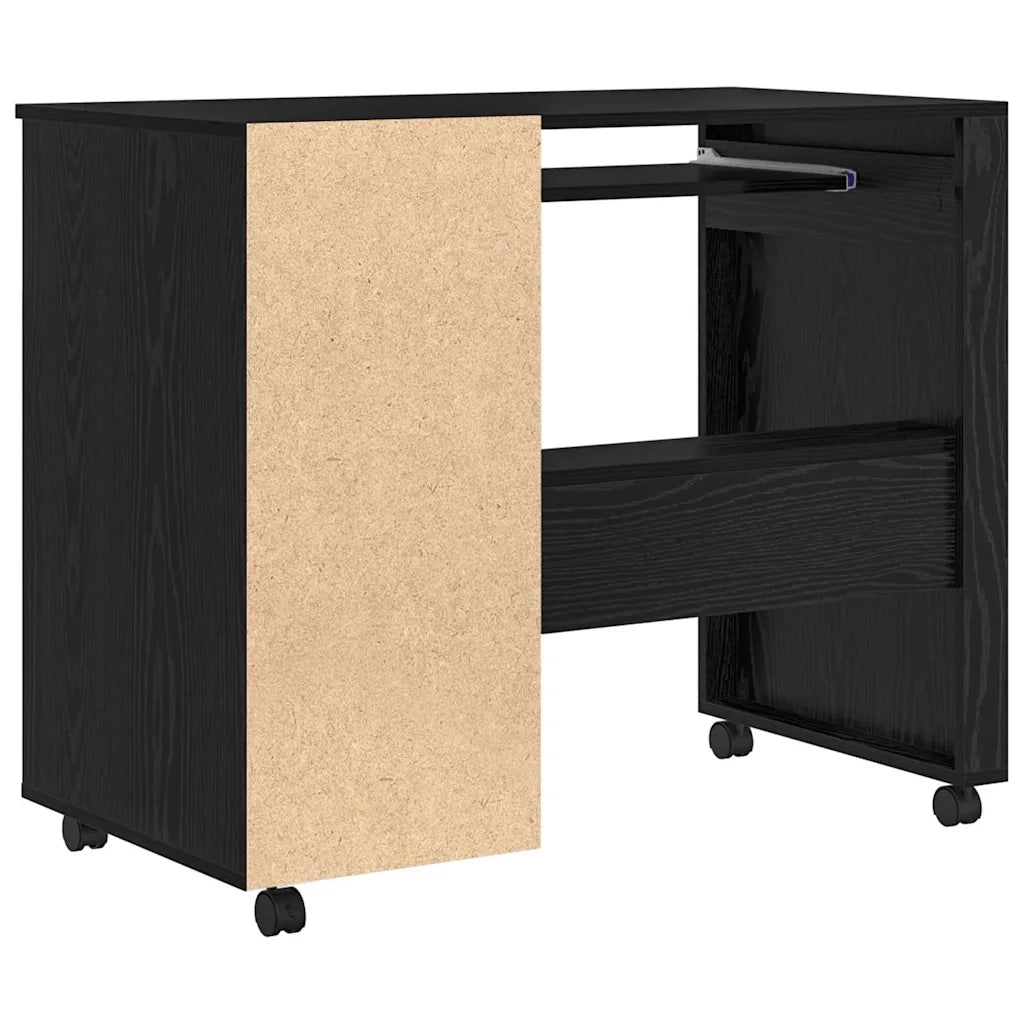 Scrivania | Tavolo da Ufficio con Ruote con cassetto Rovere Nero 91 x 50 x 77 cm