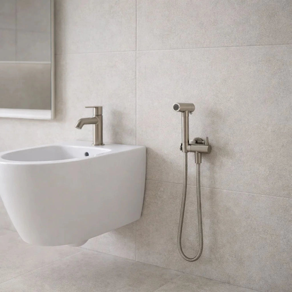Idroscopino wc doccetta ottone portatile shutoff monogetto con leva ogomondo kit *** finitura- nickel spazzolato tond...