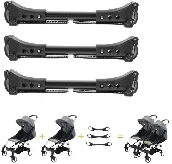 Connettore per passeggini universale - Collega 2 passeggini singoli - Regolabile lunghezza 20-26 cm - Leggero in alluminio e plastica - Montaggio facile - Connettore per passeggini