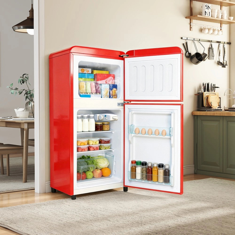 Combinazione frigorifero-congelatore retr¨° ¨C Minimal ¨C 2 porte, capacit¨¤ totale 60 L, vano congelatore 22 L, classe energetica C, rosso
