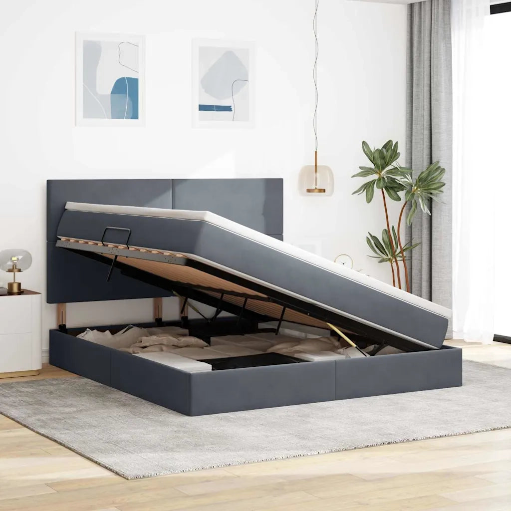 Letto con contenitore e LED Grigio scuro 180 x 200 cm Velluto 3372622