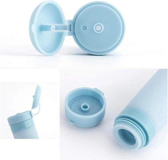 Flessa di shampoo da viaggio in silicone riutilizzabile da 45 ml - con bocchetta rimovibile - colore rosa.