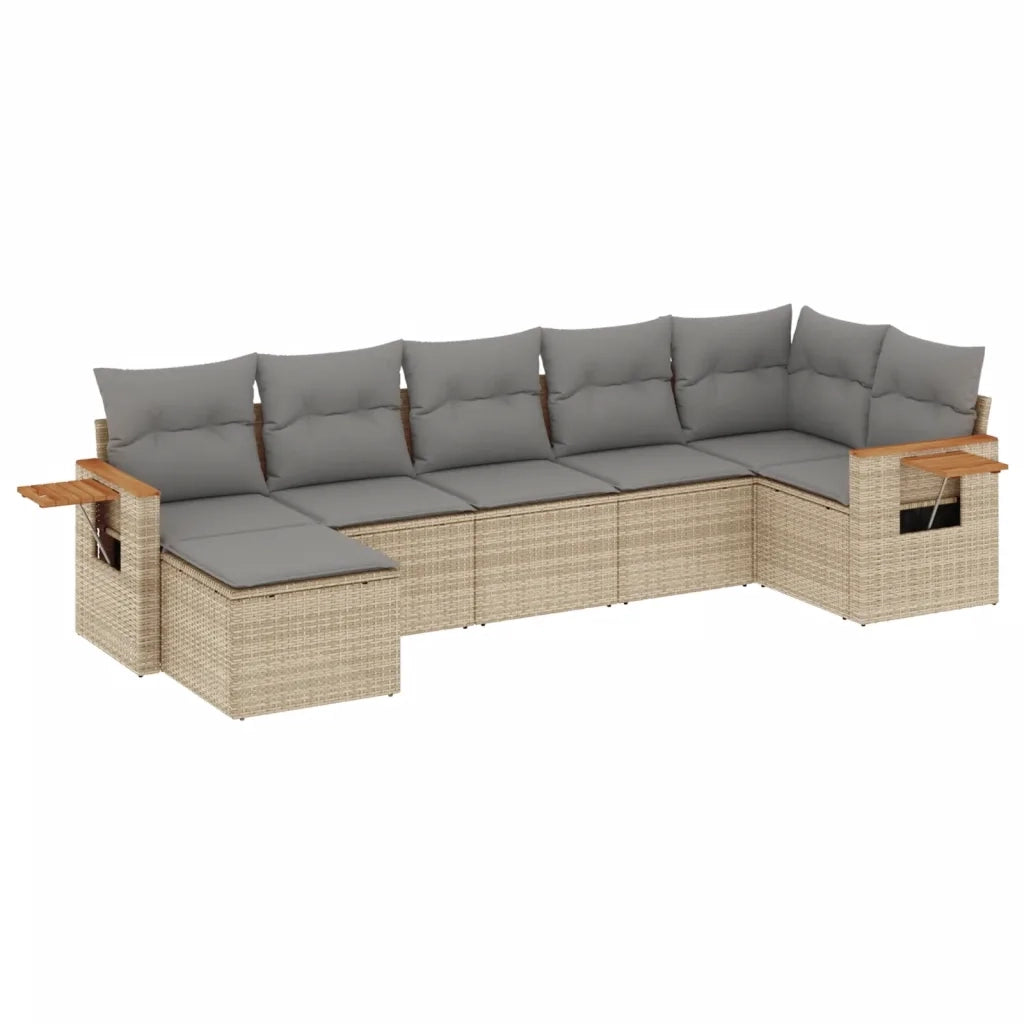 Set Divani da Giardino 7 pz con Cuscini Beige in Polyrattan 3259434