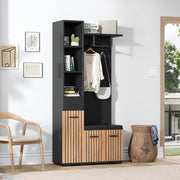 Mobile guardaroba multifunzione 80 x 35 x 175 cm con panca; 2 armadi e finitura nera e legno naturale