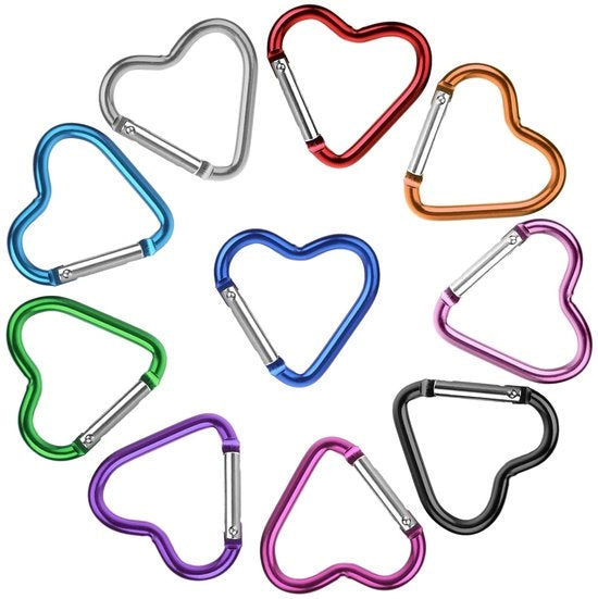 10 pezzi di carabina a forma di cuore - leggero e resistente - con clip per pescare, campeggiare e escursioni