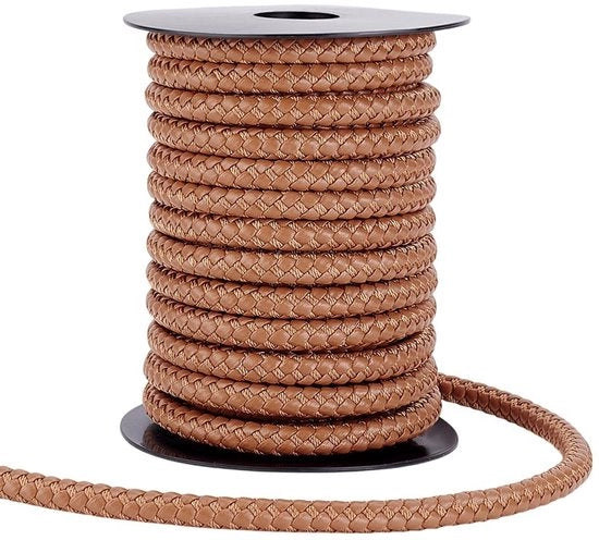 Cordone intrecciato 10 metri - 8 mm imitazione pelle - resistente/duraturo - per gioielli/creazioni - leggero marrone - adatto per cucire - corda in pelle