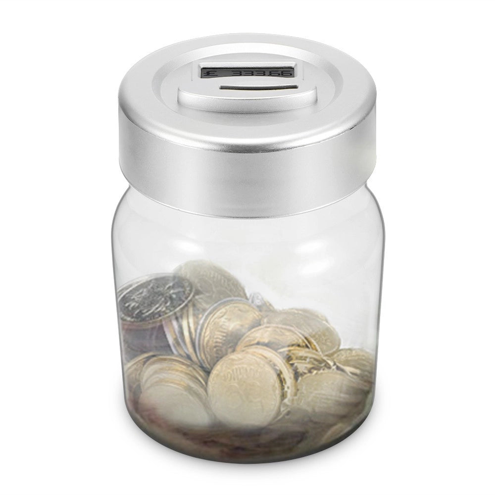 Trade Shop - Salvadanaio Con Contamonete Automatico Forma Barattolo Display Lcd Money Box Lcd -