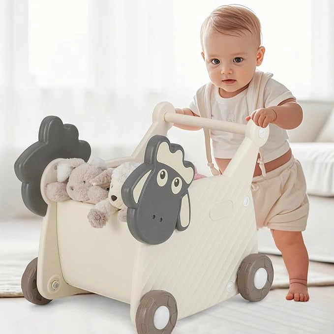 Girello Bambini, Carrello per Bambini a Forma di Pecora, Camminatore per Bambini con Capacità di 18L, Camminatore per Bambini a 4 Ruote, per Bambini di 3+ Anni