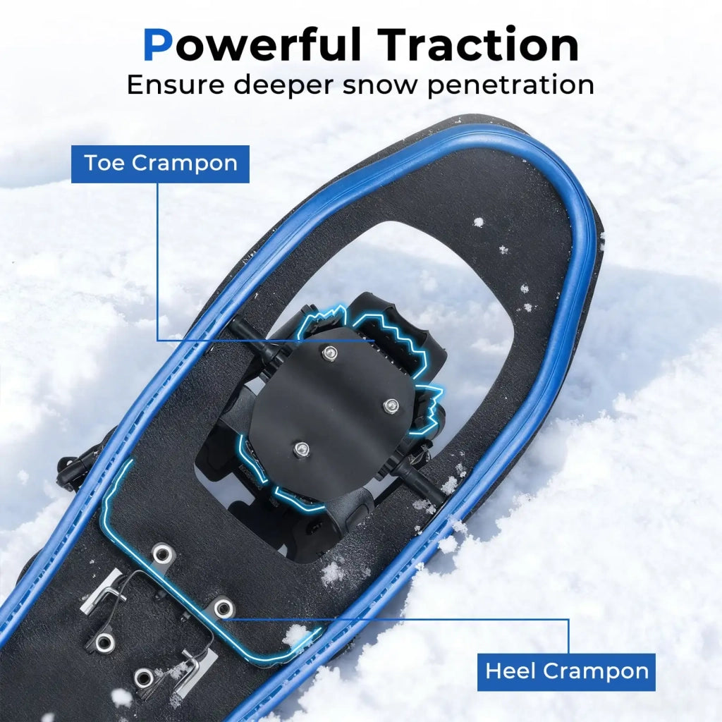 Ciaspole da Neve 63 cm in Alluminio con Bastoncini da Trekking e Borsa Kit Racchette da Neve Regolabili Leggere Blu