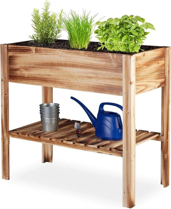 Bacino per erba da giardino in legno con spazio di stoccaggio per balcone, terrazza o giardino HBD: ca. 80 x 88 x 43,5 cm con finitura a grano