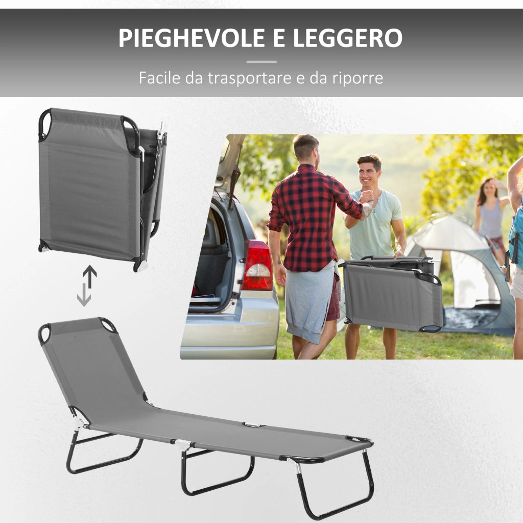 Sdraio Pieghevole da Giardino ¨C Xylo ¨C Acciaio e Tessuto Oxford Grigio 188x56x28cm