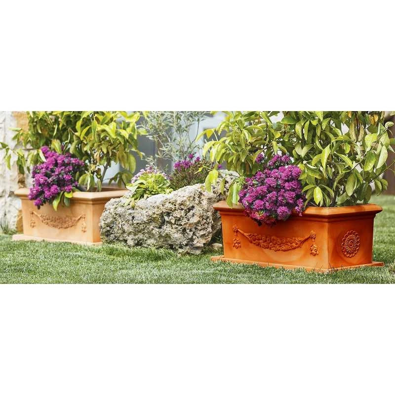 Vaso Fioriera decorativa classica tradizionale 80x40 H34 in polimero resistente terracotta per piante per giardini e terrazze - Made in Italy