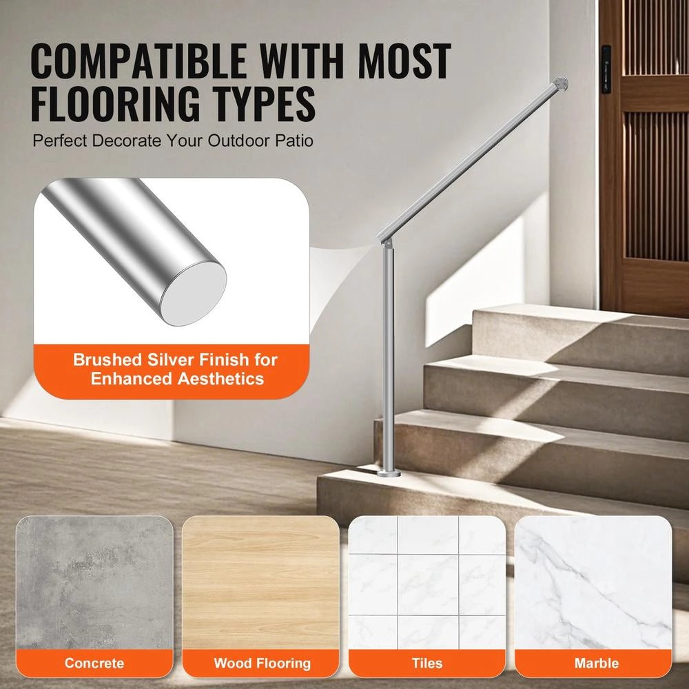 Corrimano Gradini Esterni Kit Ringhiera Terrazza 100cm Montato Parete Pavimento Installazione Veranda Argento