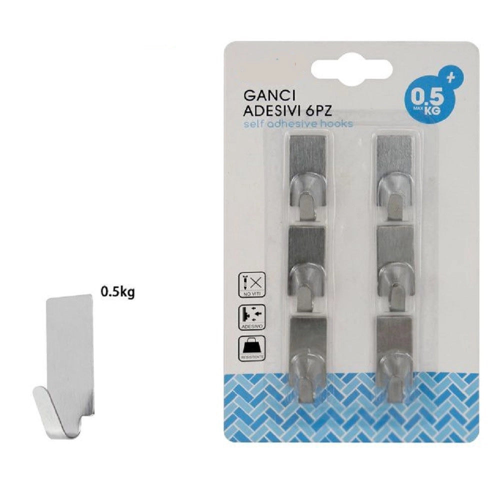 Trade Shop - Set 6 Ganci Appendini Adesivi Parete Cucina Bagno Attaccapanni Rettangolari 59665 -
