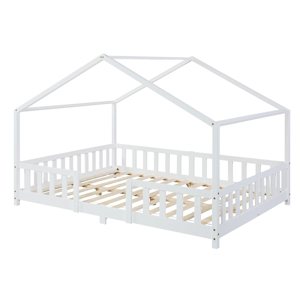 Letto per Cameretta Treviolo a Forma di Casetta in Stile Montessori 120x200 cm Bianco [en.casa]