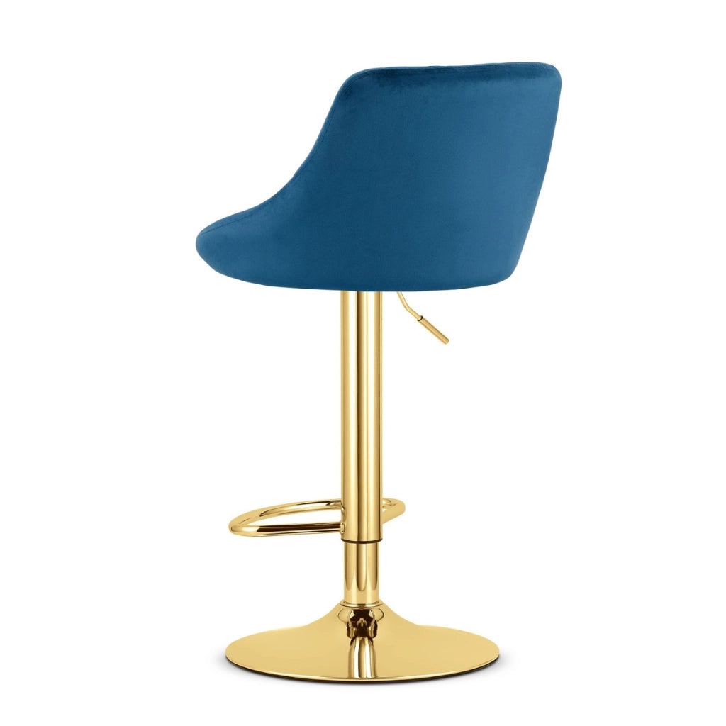 Sgabello da bar Kast in velluto blu e oro