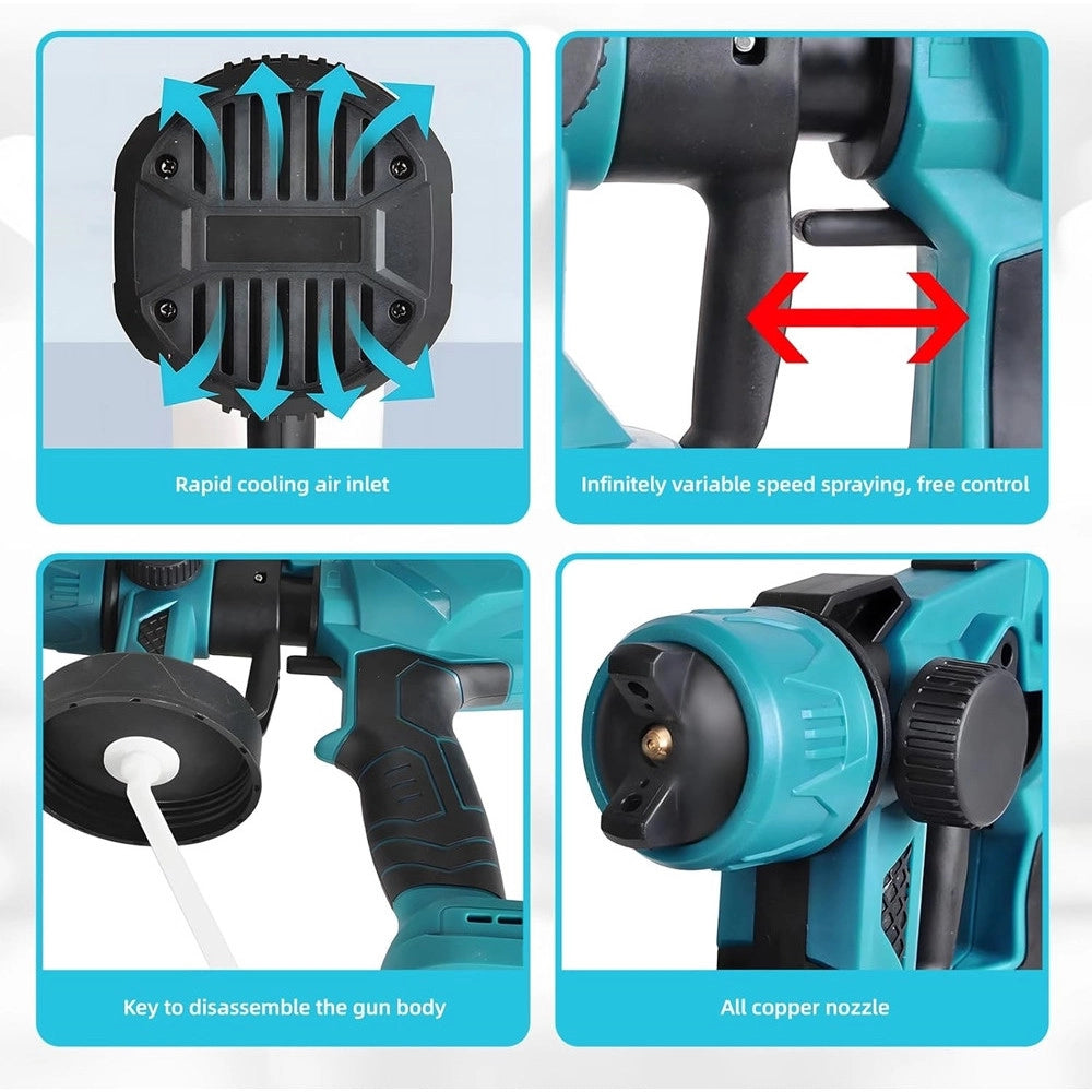 Trade Shop - Pistola Per Verniciare A Batteria 2800w 3 Modalità Spruzzo Ugello Ruotabile A 360° Manuale -