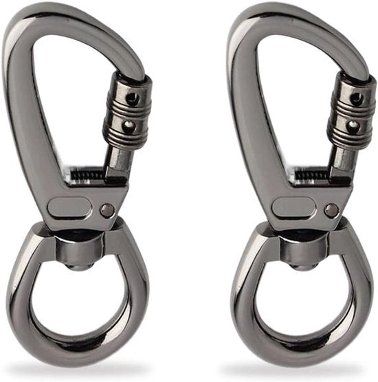 Karabina con chiave inglese rotativa per cinturone per cani e chiavi - Acciaio inox - 2 pezzi - Nero