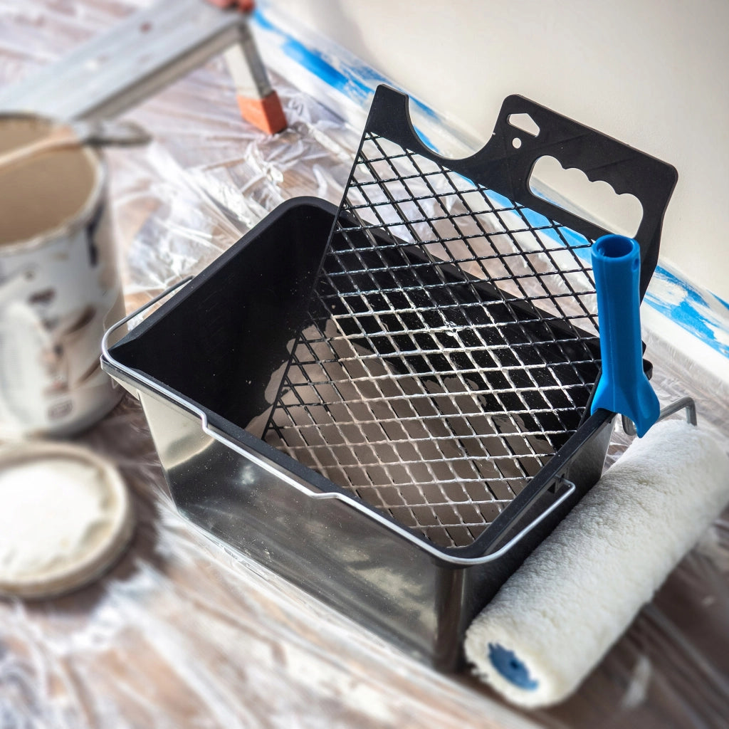 Griglia per pittura grande KADAX 280x390 mm per rullo da 25 cm, 6 pezzi con supporto per secchio