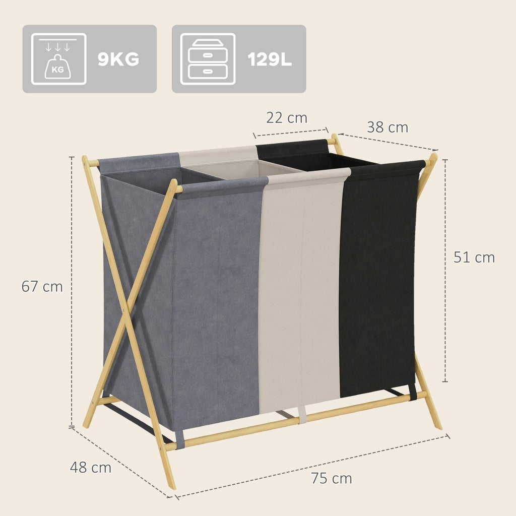 Cesto per biancheria pieghevole 129L con 3 scomparti ¨C Xylo ¨C Multicolore